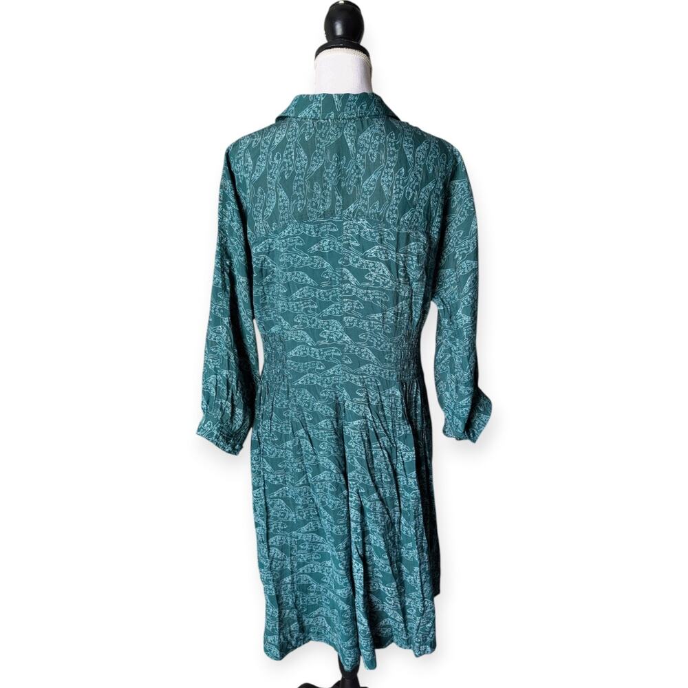 Anthropologie Teal Green Printed Mini Dress - Picture 3 of 10